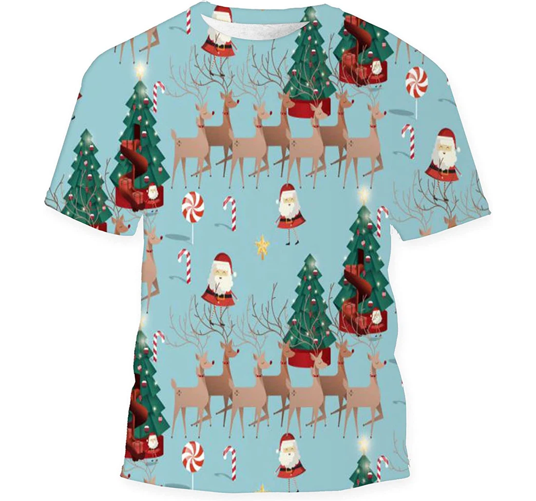 Christmas Santa Claus Tree Deer - 3D Printed T-shirt, Long Sleeves Shirt