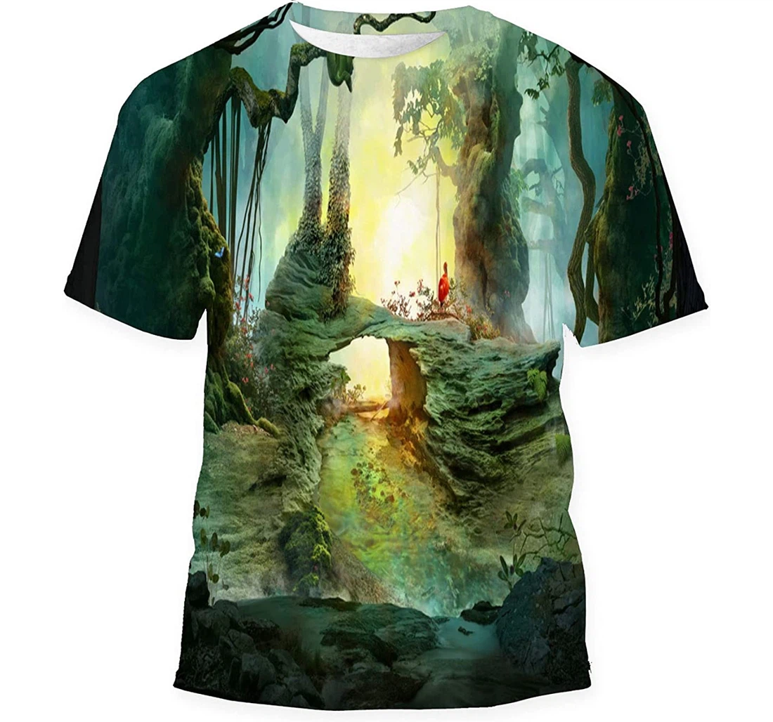 Into Deep Woods Atmospheric Landscape Archway - 3D Printed T-shirt, Long Sleeves Shirt