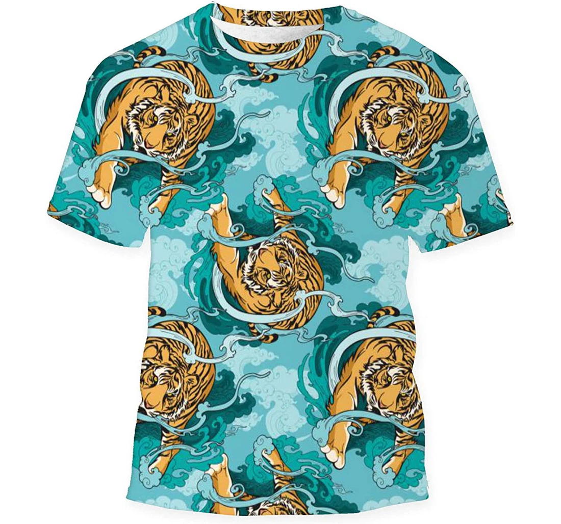 Doodle Paint Tiger Walking On - 3D Printed T-shirt, Long Sleeves Shirt