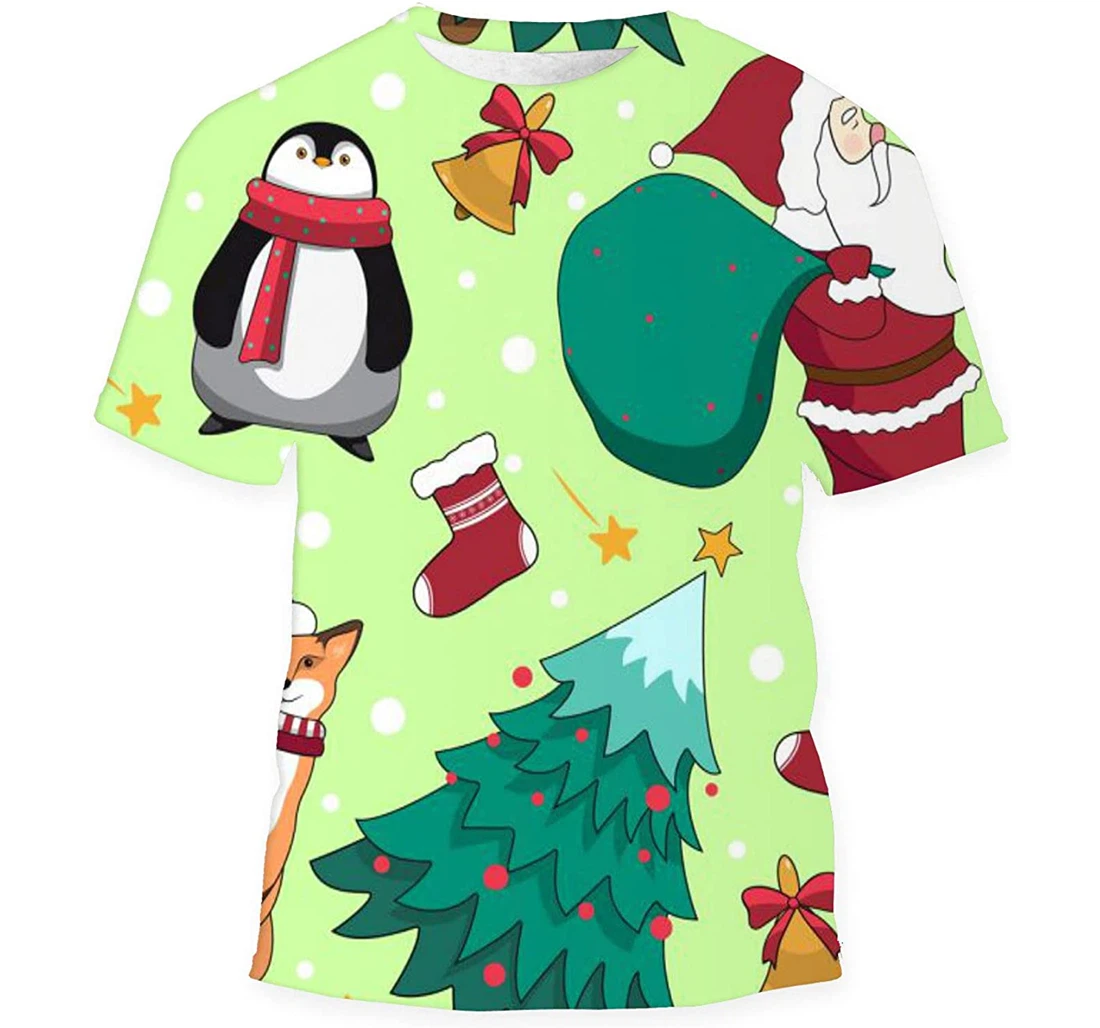 Christmas Image Penguin Fox - 3D Printed T-shirt, Long Sleeves Shirt