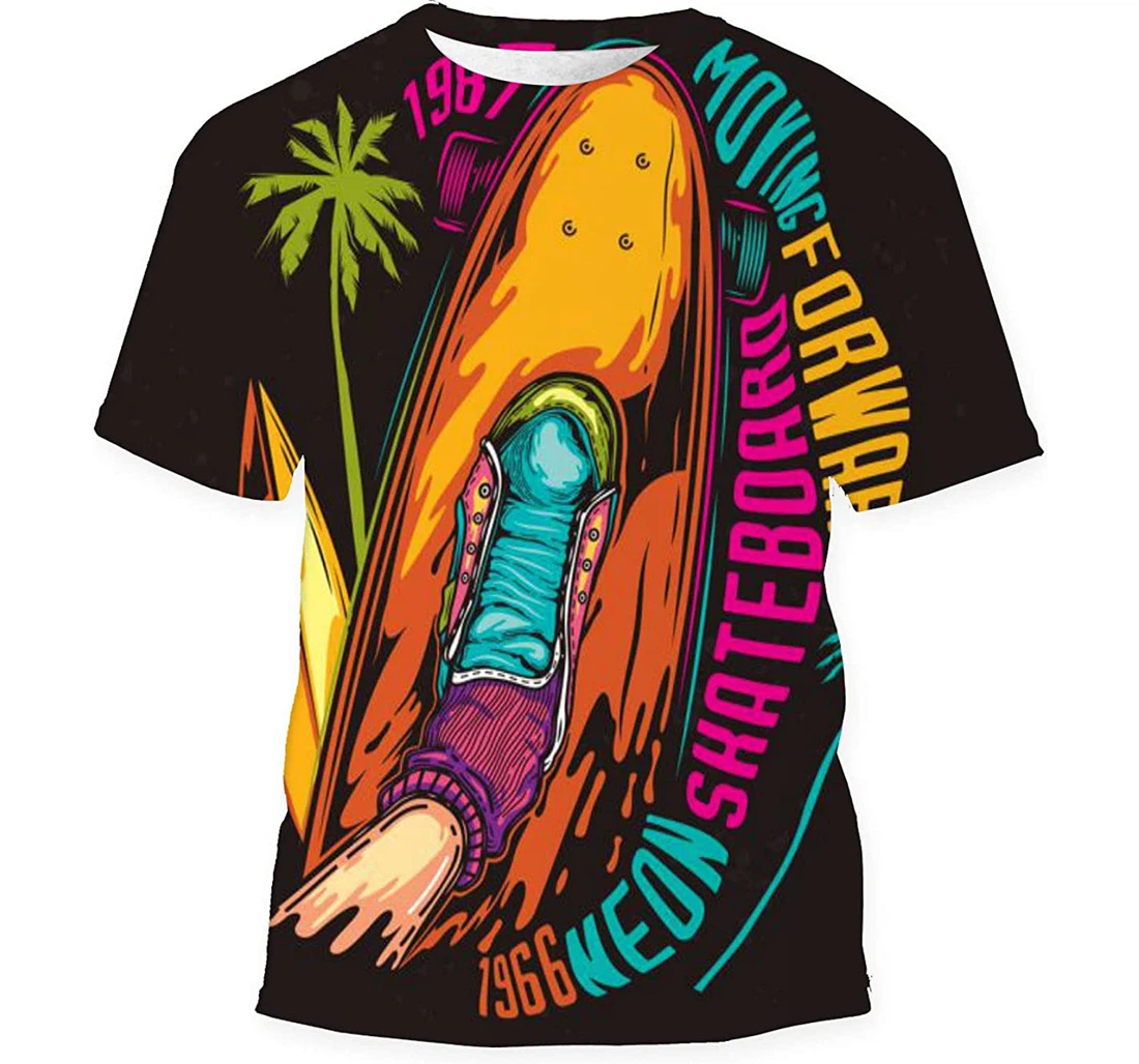 Bright Color Drawing Skateboard - 3D Printed T-shirt, Long Sleeves Shirt