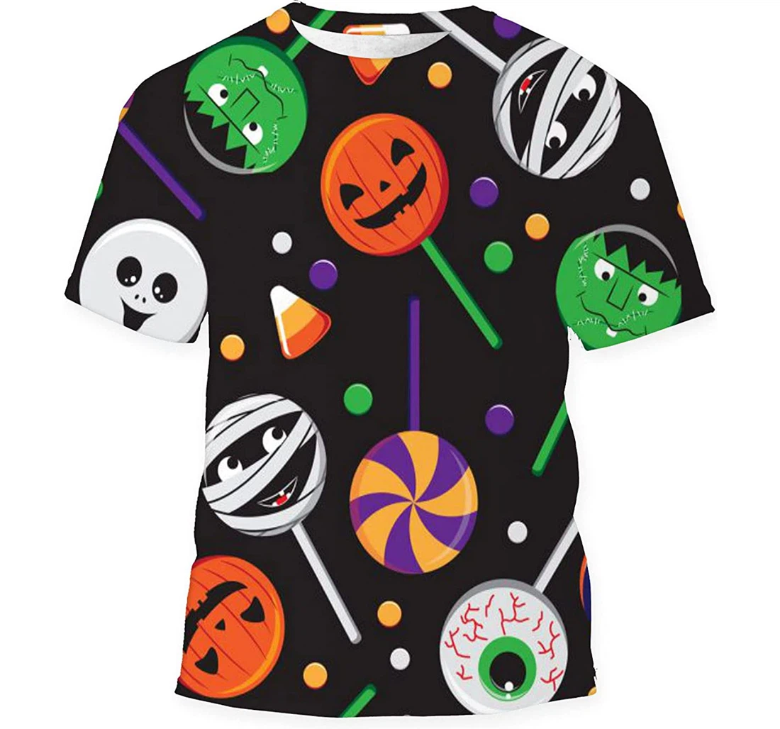 Sweets Candies Colorful Lollipops Halloween - 3D Printed T-shirt, Long Sleeves Shirt