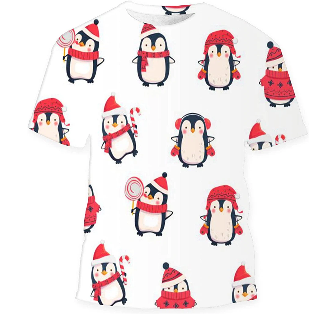 Penguins Cute Penguin Cartoon - 3D Printed T-shirt, Long Sleeves Shirt