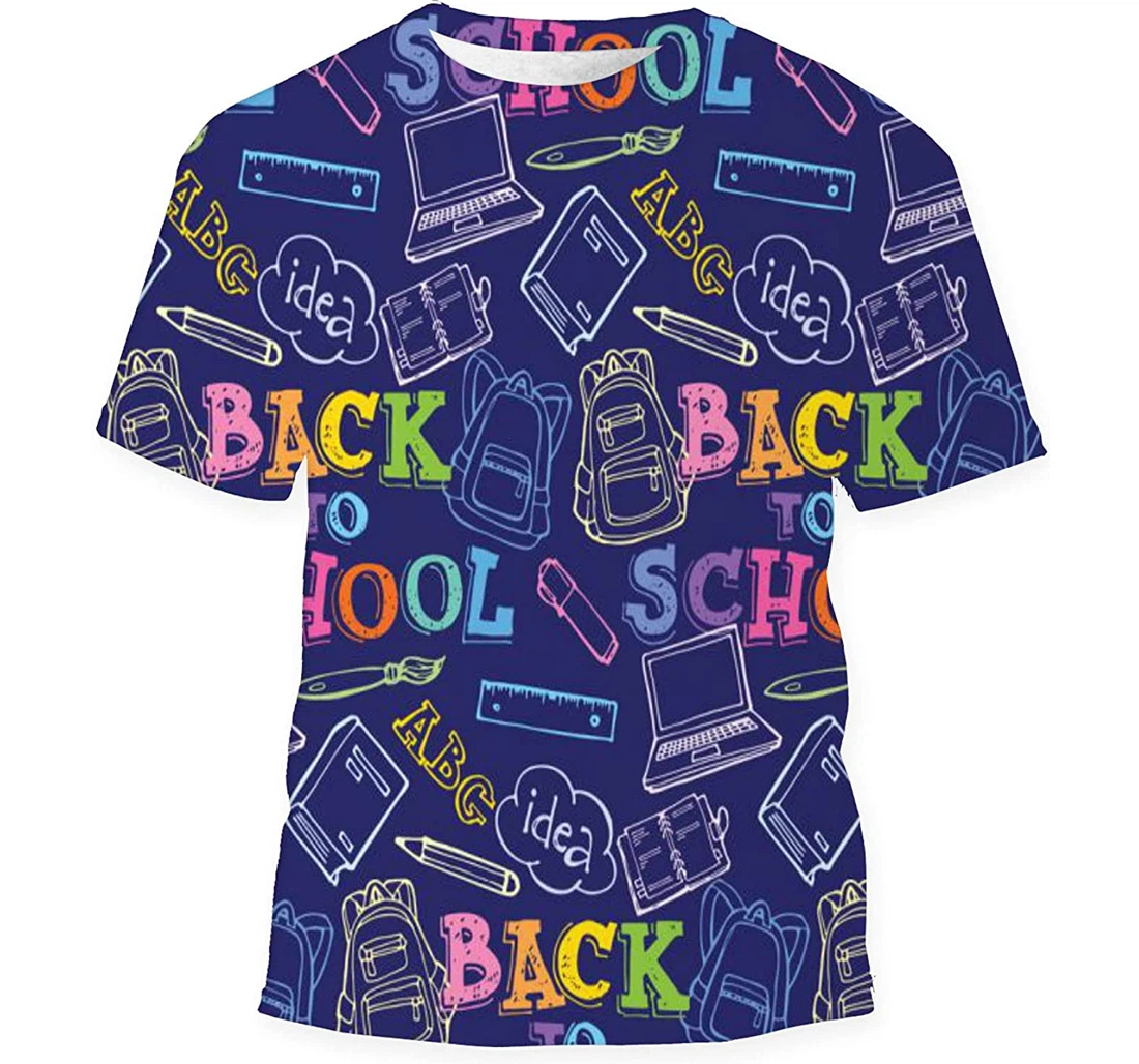 Hand Drawn Doodle School Background - 3D Printed T-shirt, Long Sleeves Shirt