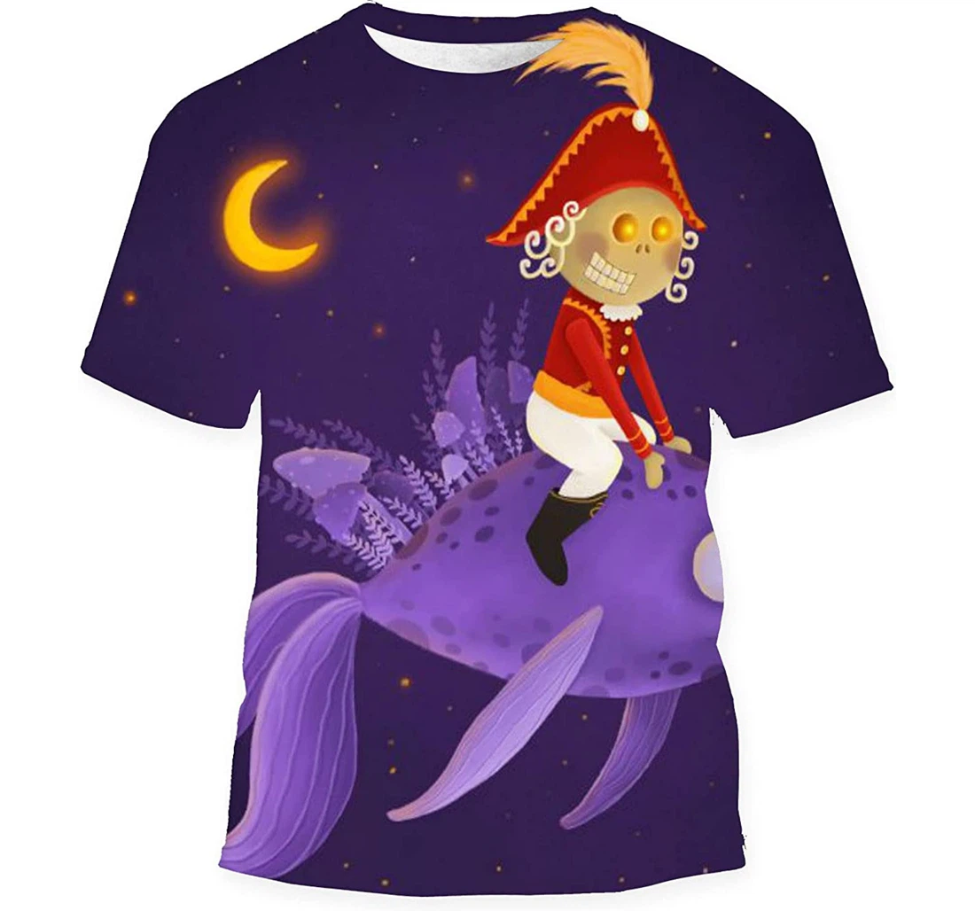 Nutcracker Riding Fish Original Hand Drawn - 3D Printed T-shirt, Long Sleeves Shirt