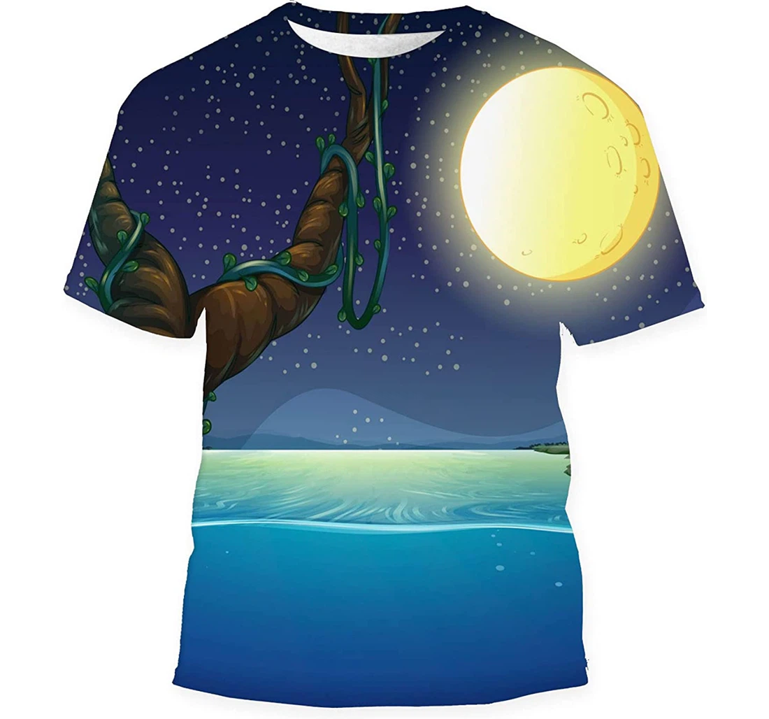 Nature Scene Fullmoon River - 3D Printed T-shirt, Long Sleeves Shirt