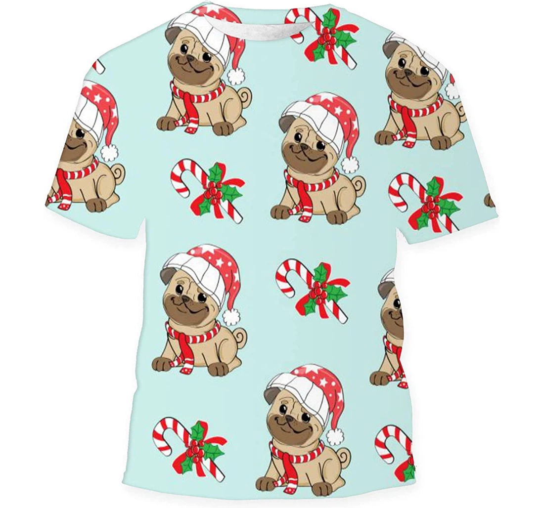 Funny Christmas Pug Santa Claus Hat - 3D Printed T-shirt, Long Sleeves Shirt