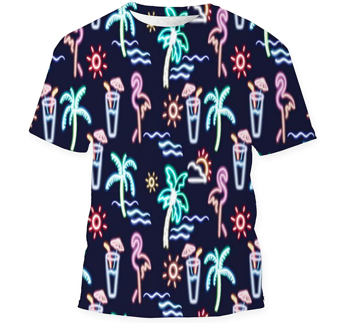 Summer Neon Flamingosun Great Fabric - 3D Printed T-shirt, Long Sleeves Shirt