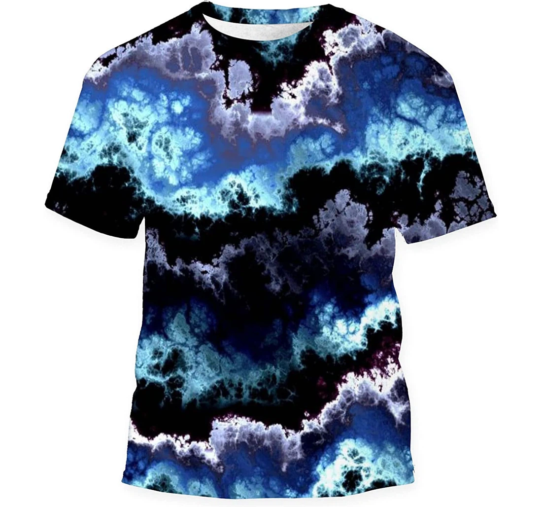 Blue Shining Clouds Marbled - 3D Printed T-shirt, Long Sleeves Shirt