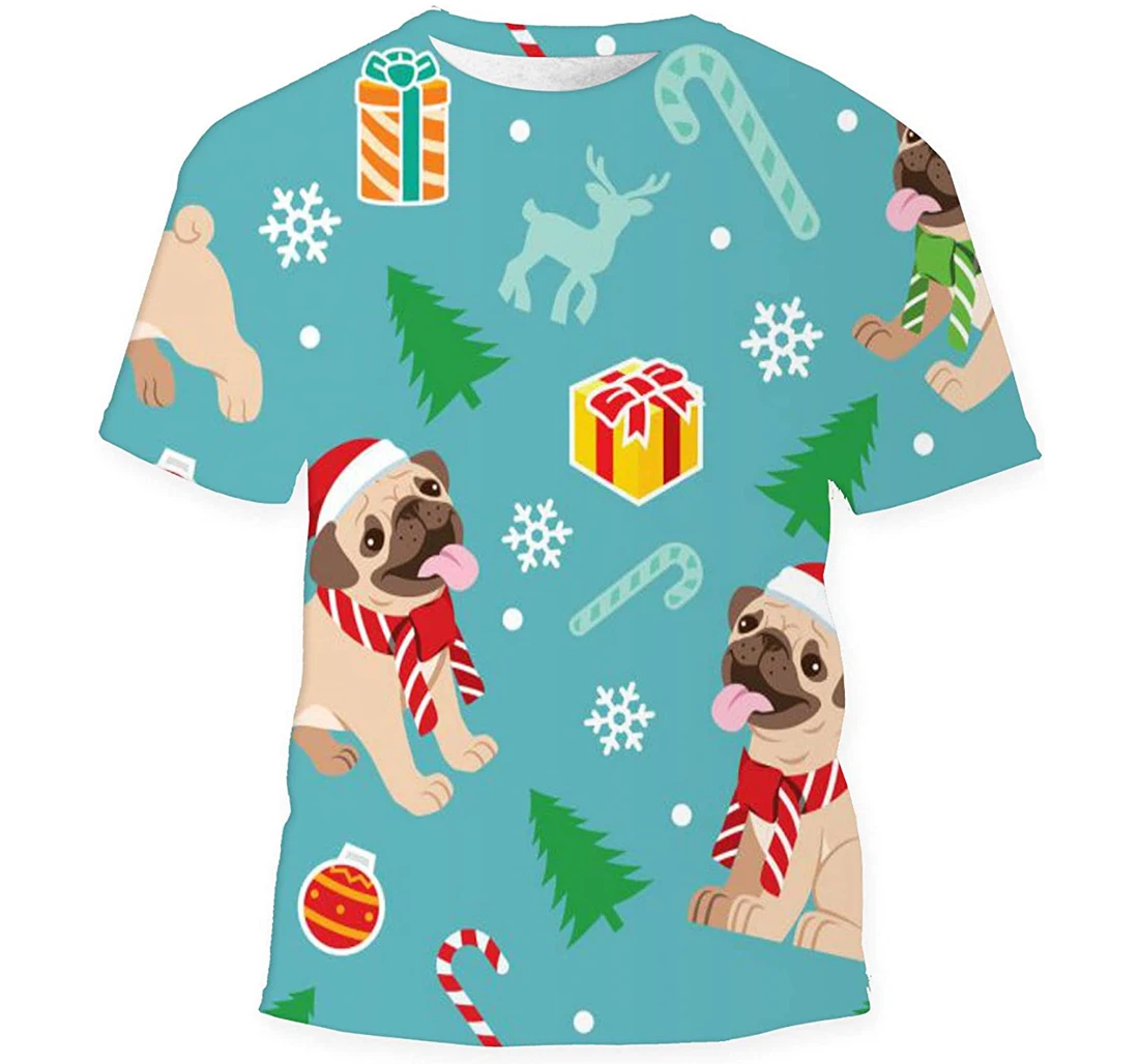 Happy Pug Dog Christmas - 3D Printed T-shirt, Long Sleeves Shirt