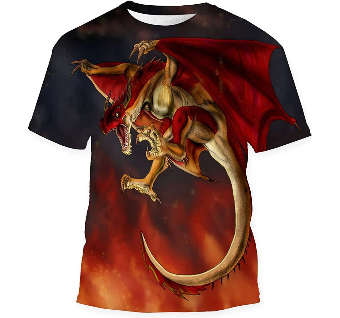 Red Wyvern Flying Fire - 3D Printed T-shirt, Long Sleeves Shirt