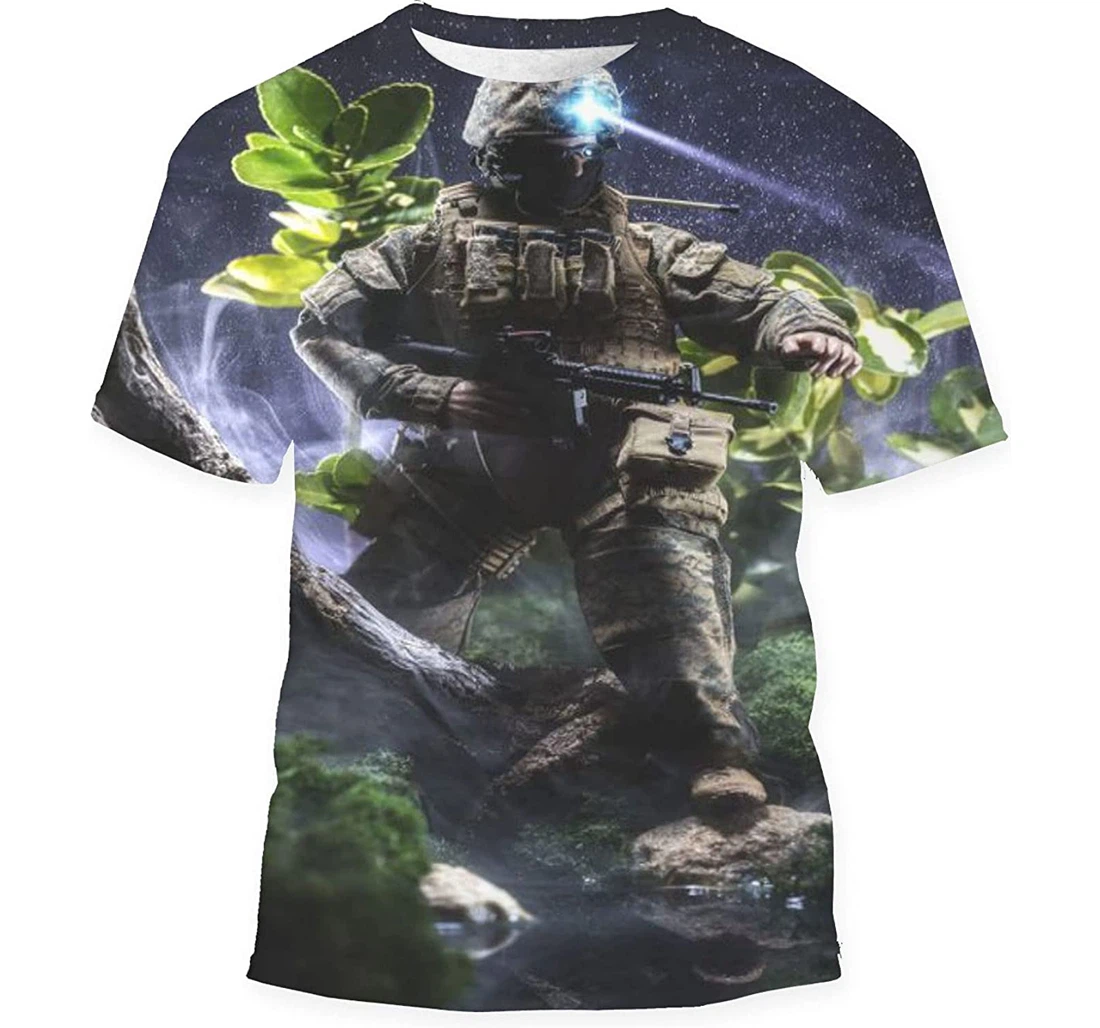 Soldier Fighting Night He Crosses River - 3D Printed T-shirt, Long Sleeves Shirt