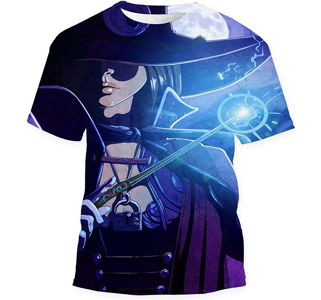 Beautiful Witch Girl Glowing Magic Wand - 3D Printed T-shirt, Long Sleeves Shirt