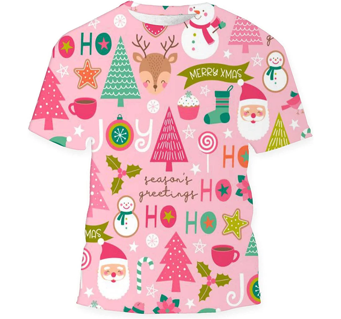 Cute Cartoon Character Christmas Elements - 3D Printed T-shirt, Long Sleeves Shirt