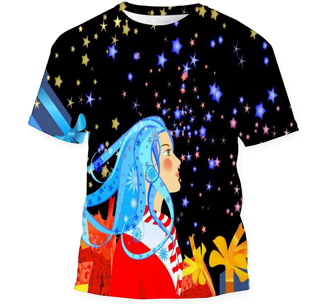 Girl Watching Fireworks - 3D Printed T-shirt, Long Sleeves Shirt