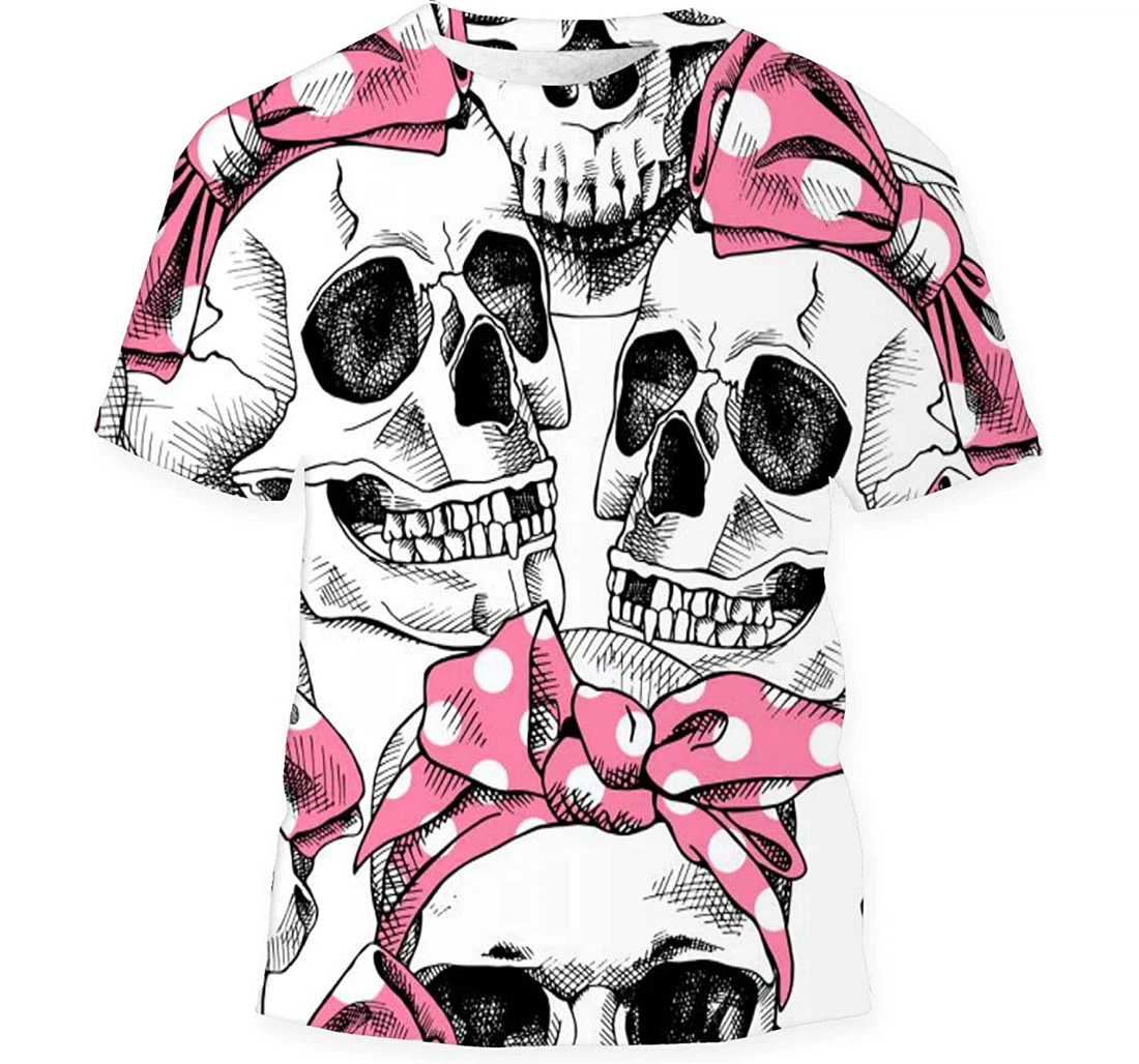 Image Skull Pink Headband - 3D Printed T-shirt, Long Sleeves Shirt