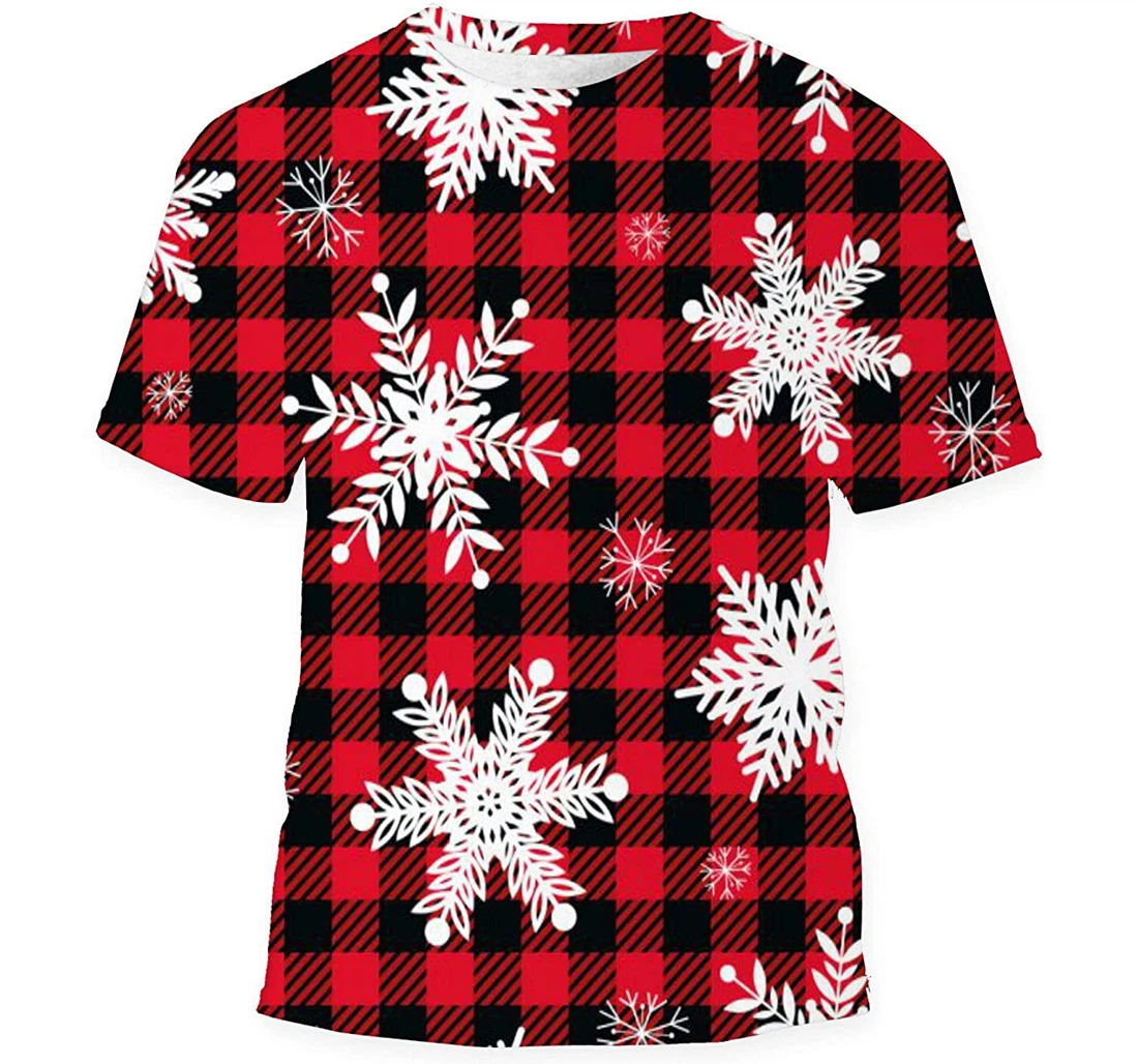 Snowflakes On Buffalo Plaid Background - 3D Printed T-shirt, Long Sleeves Shirt