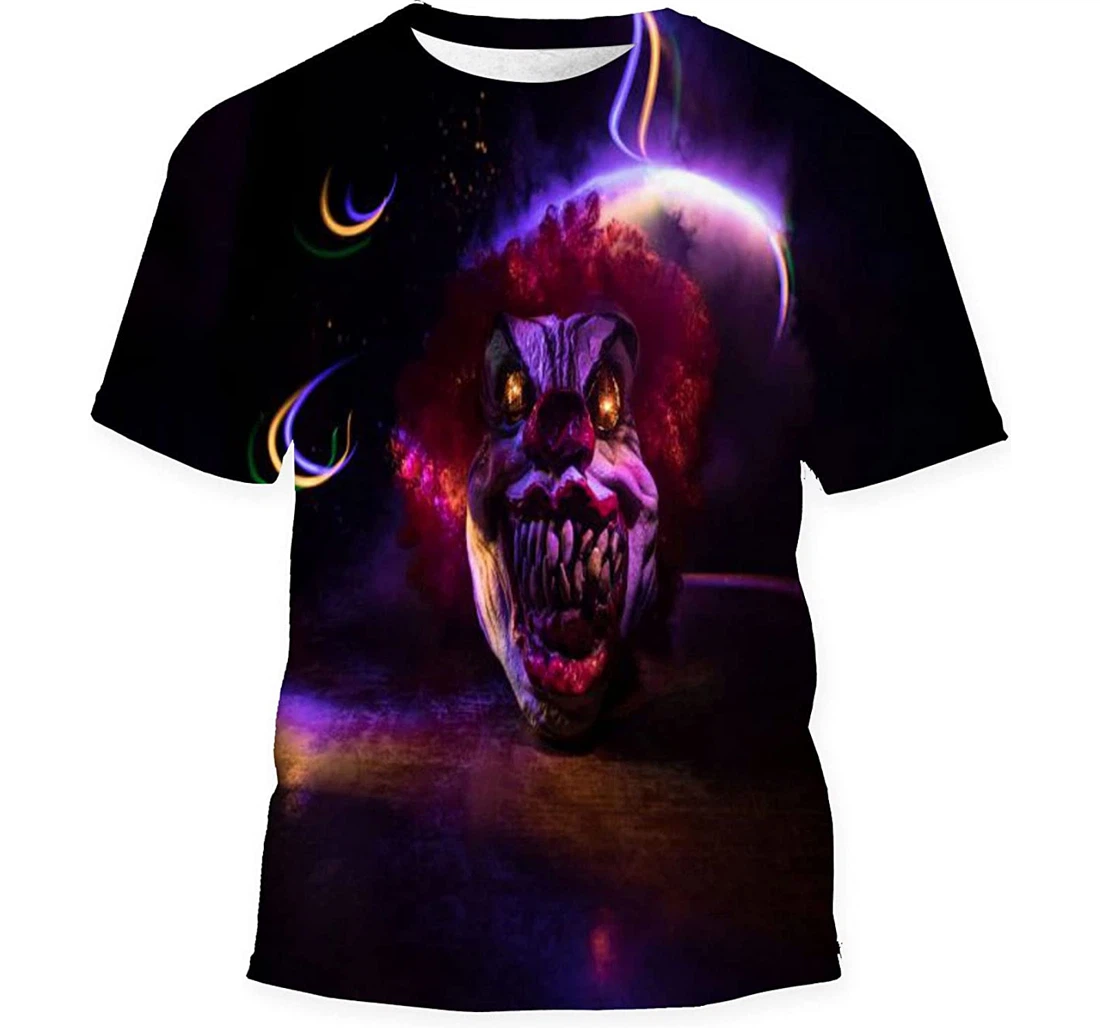 Spooky Clown Head On Wooden Table - 3D Printed T-shirt, Long Sleeves Shirt