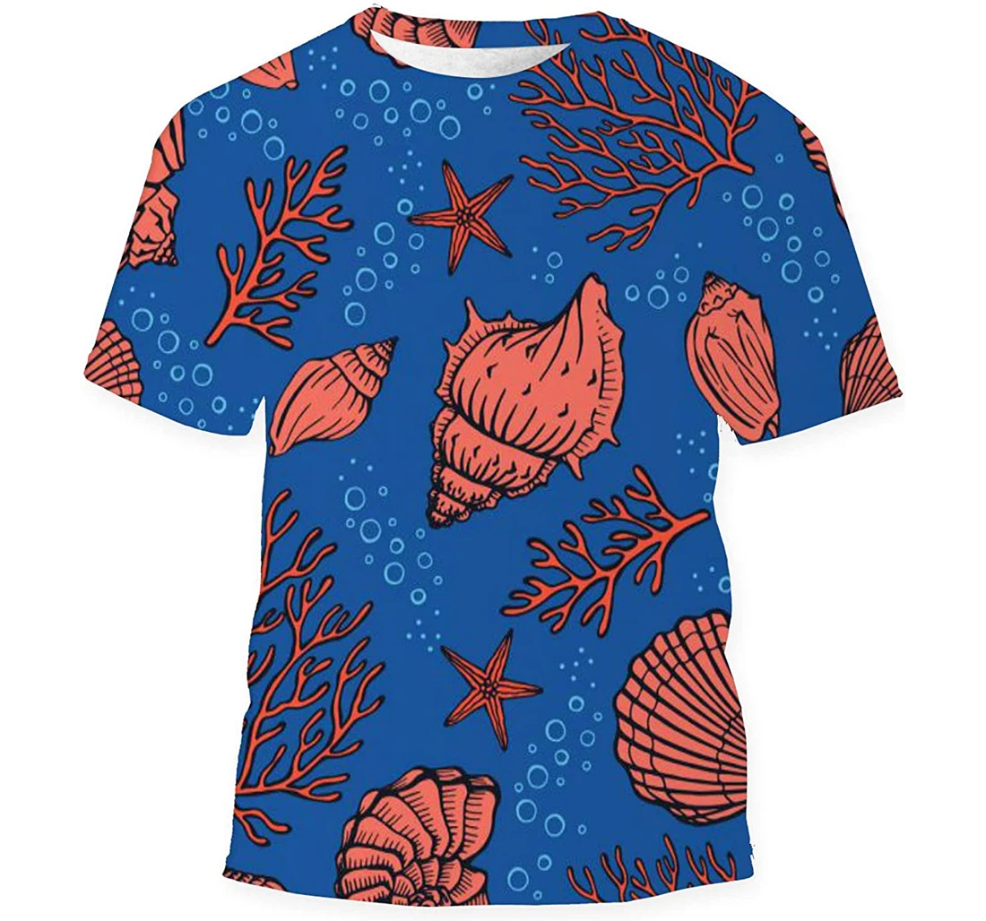 Seashells Corals Starfishes Marine - 3D Printed T-shirt, Long Sleeves Shirt