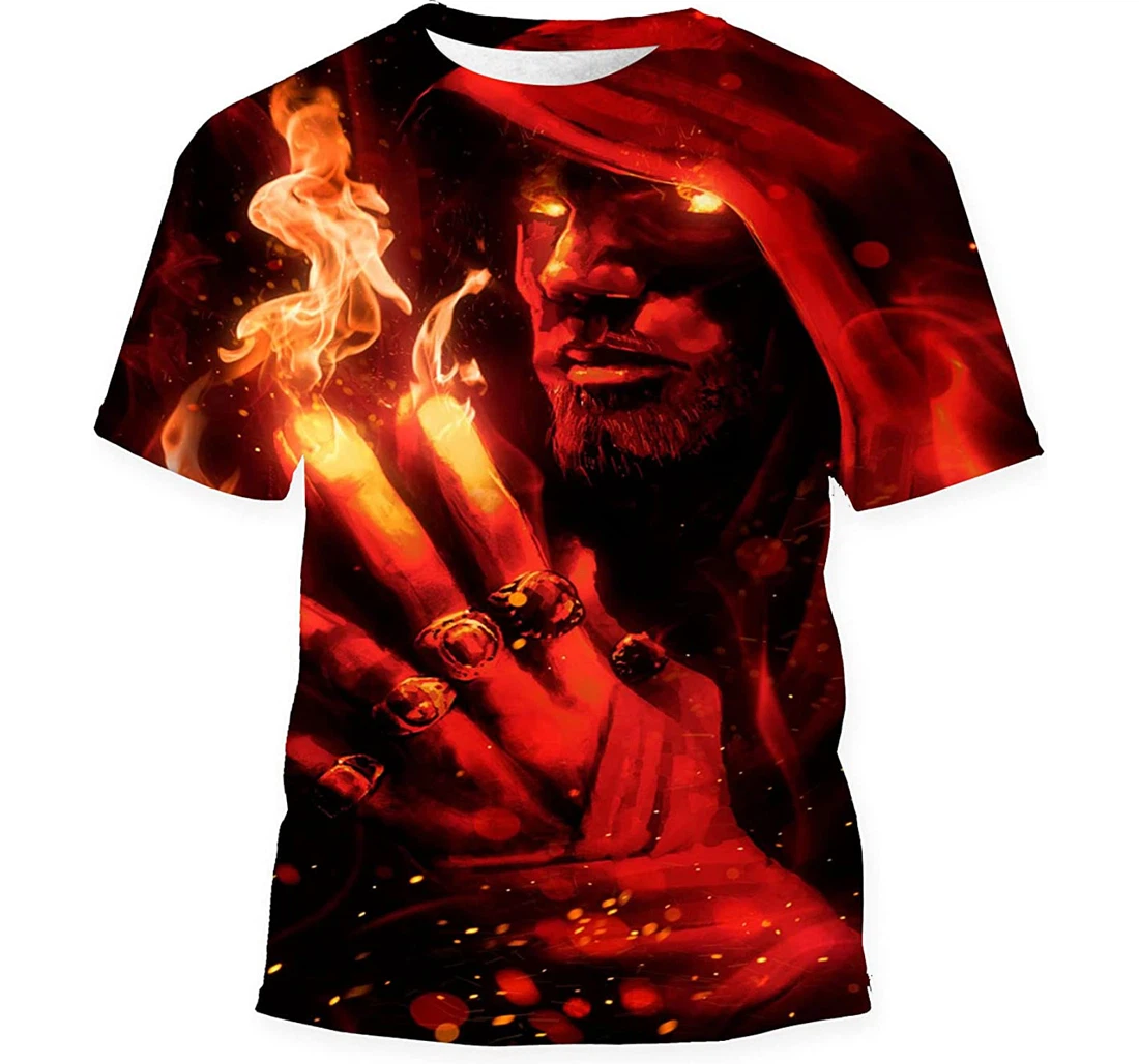 Man Magician Bright Fiery Glowing Eyes - 3D Printed T-shirt, Long Sleeves Shirt