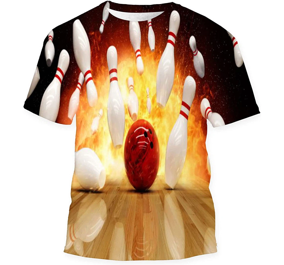 Bowling Strike Hit Fire Explosion Concept - 3D Printed T-shirt, Long Sleeves Shirt