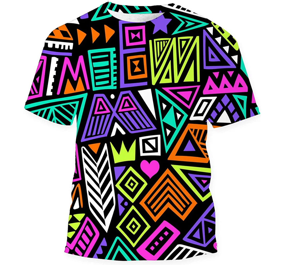 Multicolor Abstract Shapes - 3D Printed T-shirt, Long Sleeves Shirt