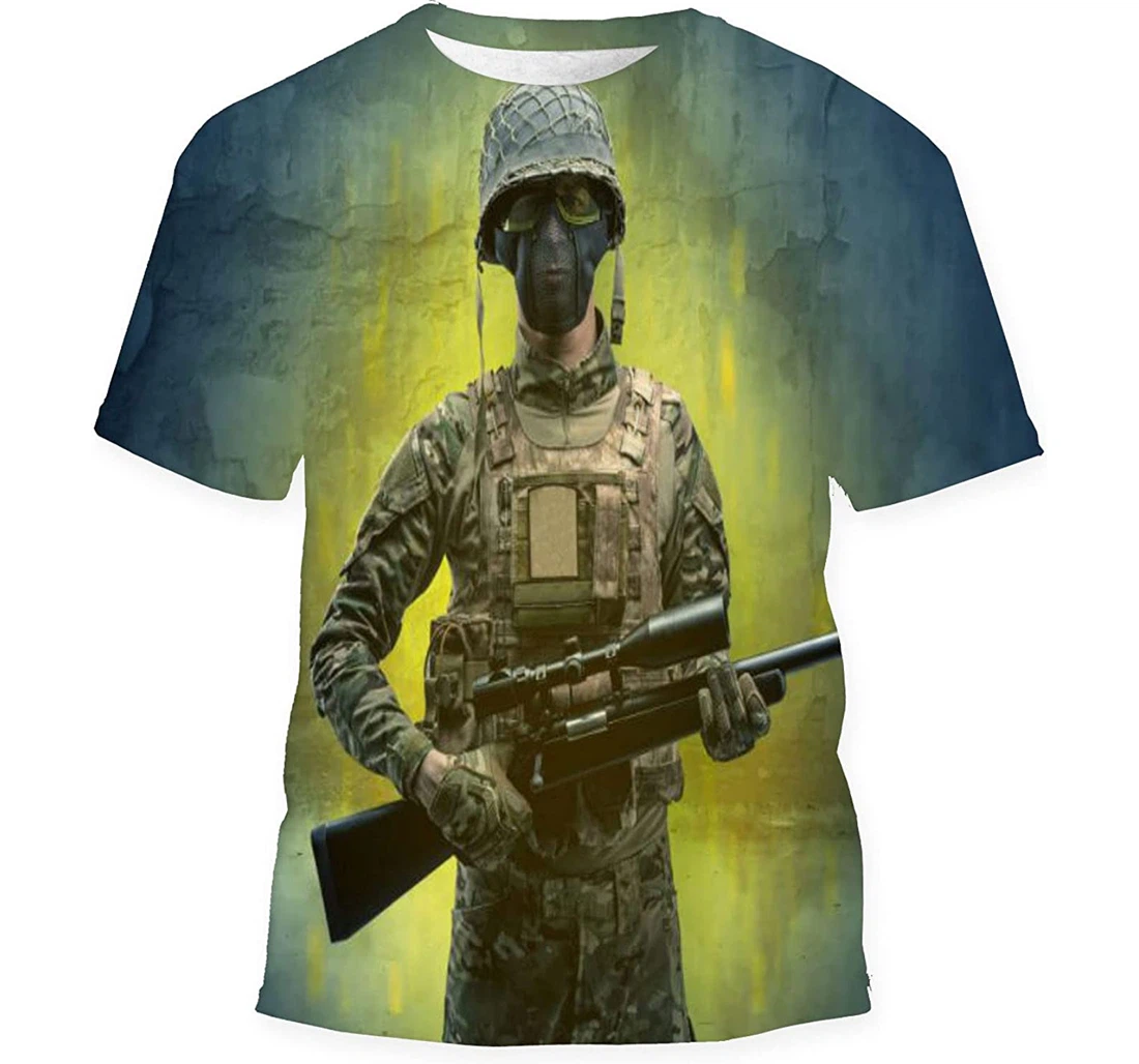 Hazard Menace Soldier Ruined Crumbly Building - 3D Printed T-shirt, Long Sleeves Shirt