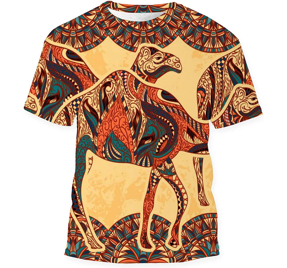 Camel Decorated Oriental Ornaments - 3D Printed T-shirt, Long Sleeves Shirt