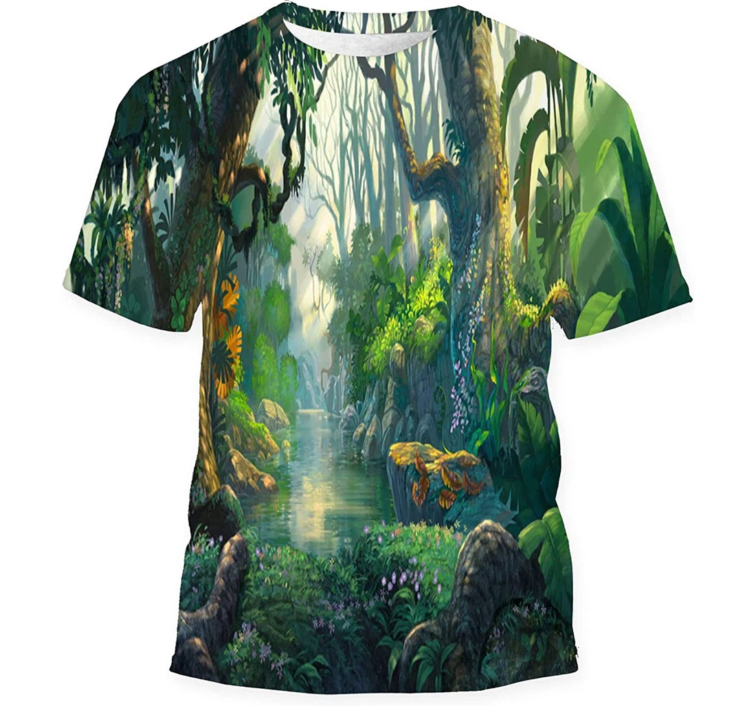 Fantasy Forest Background Painting - 3D Printed T-shirt, Long Sleeves Shirt