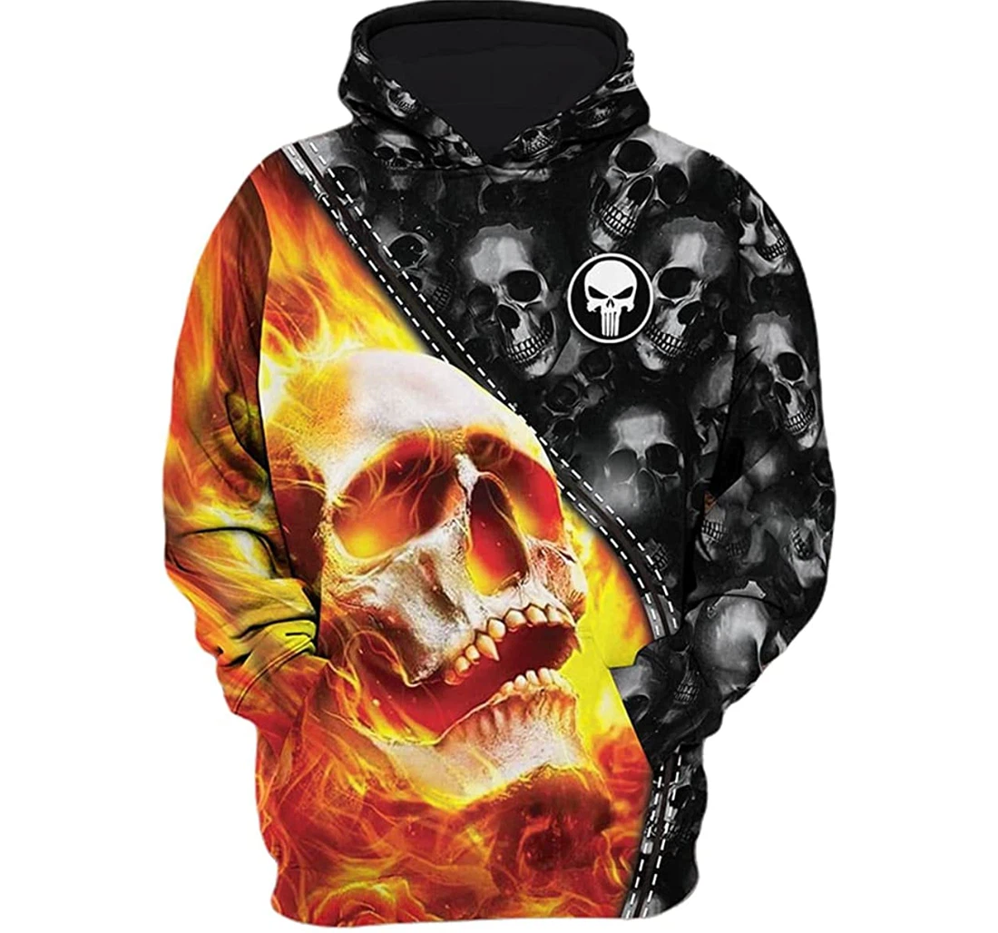 Fire Skull Pattern - 3D Printed Pullover Hoodie