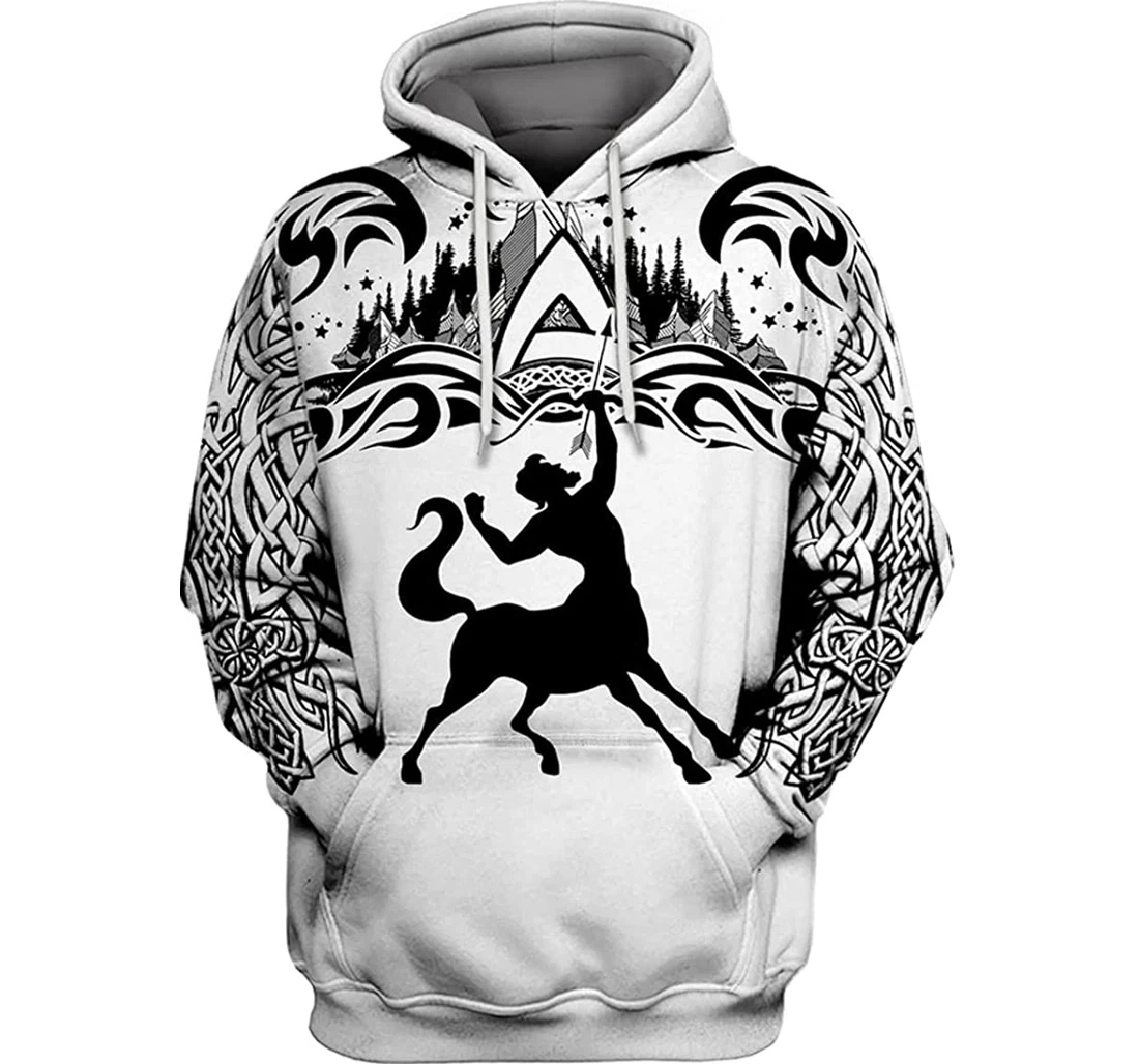 Sagittarius Zodiac White Tattoo White - 3D Printed Pullover Hoodie