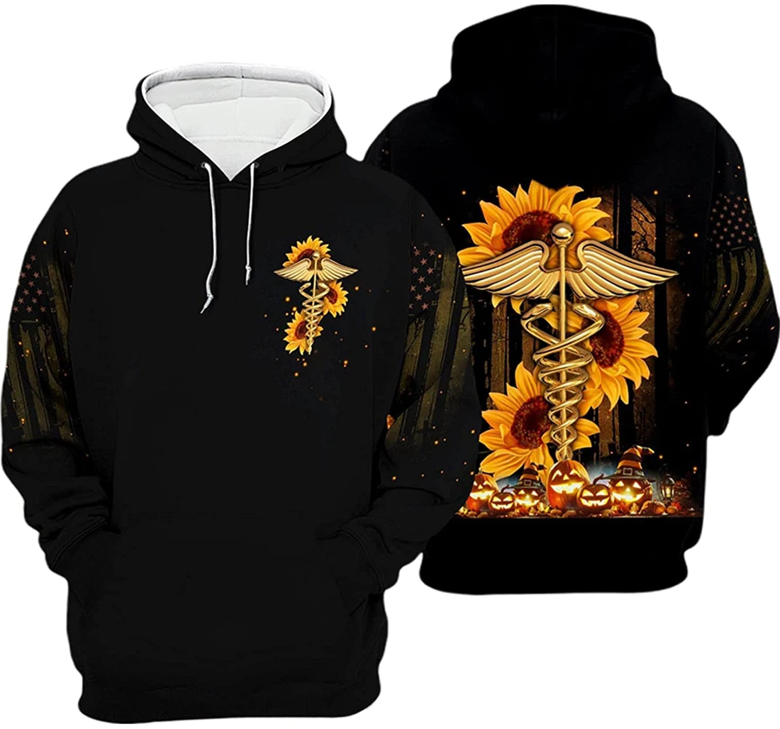 Halloween Nurse Caduceus Sunflower Pumpkin - 3D Printed Pullover Hoodie