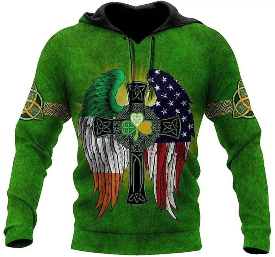 Irish St.patrick Day Wing Shamrock Crucifix - 3D Printed Pullover Hoodie