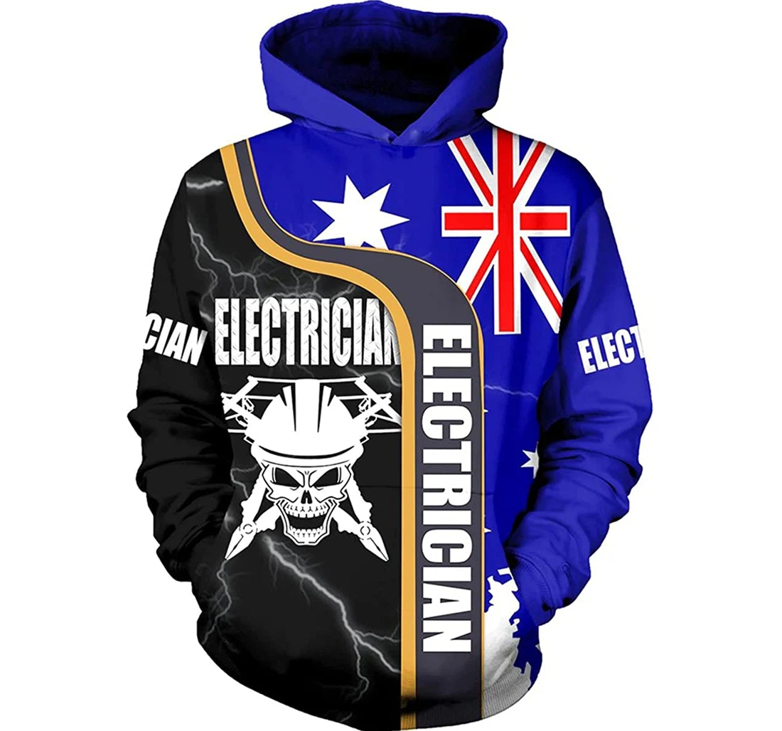 Electrician Skull Australia Flag - 3D Printed Pullover Hoodie