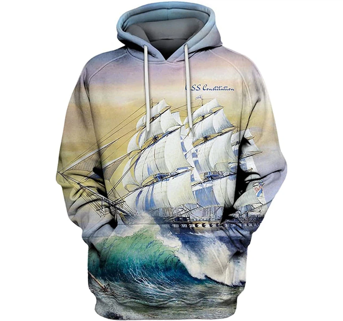 Uss Constitution Ship - 3D Printed Pullover Hoodie