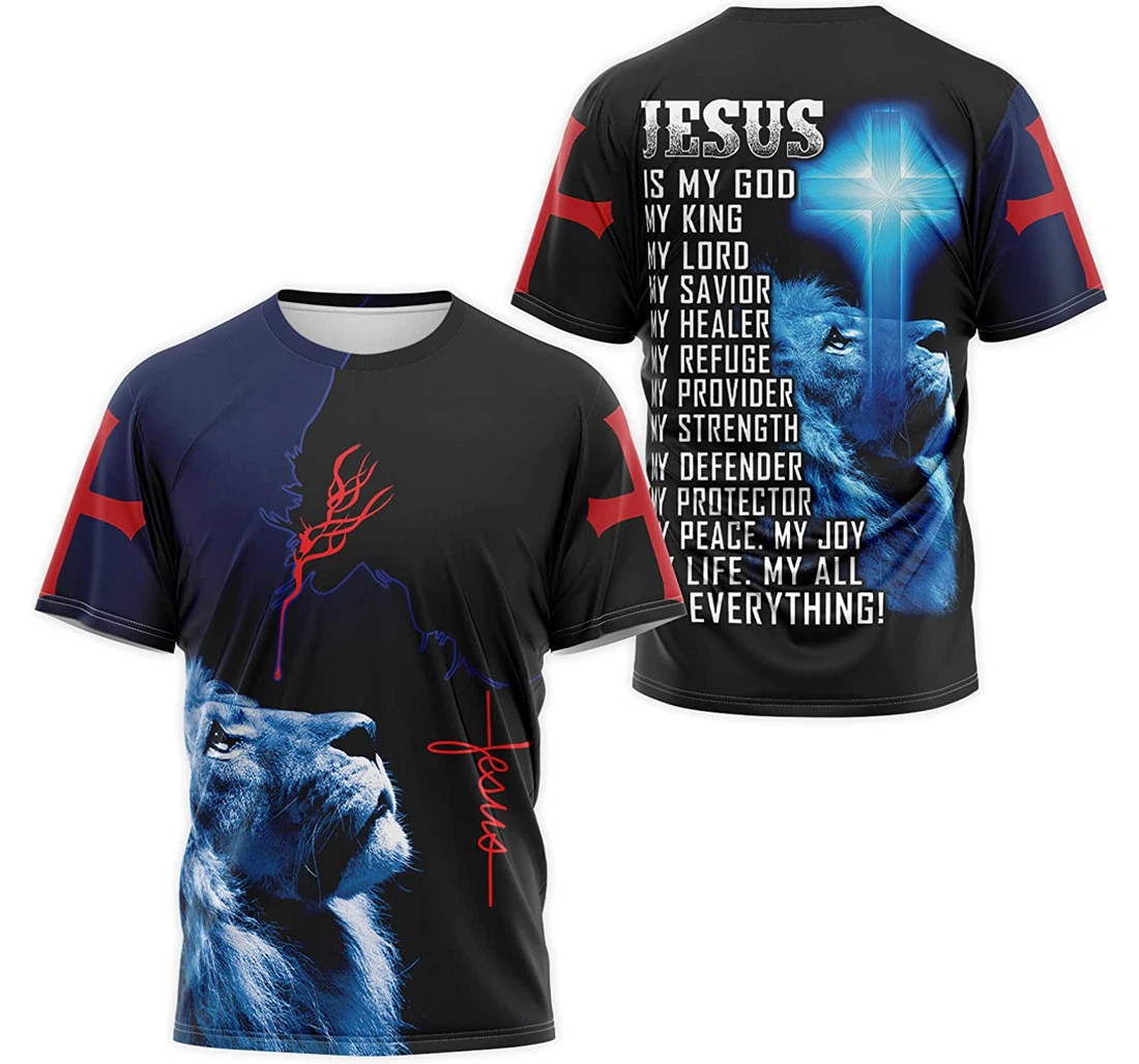 T-Shirt, Hoodie - Blue Lion Christian Jesus Cross Is My God My King My Lord My Joy My All Everything 3D Printed