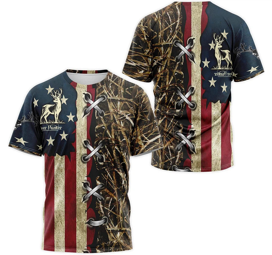 T-Shirt, Hoodie - Deer Hunter American Flag Camo 3D Printed