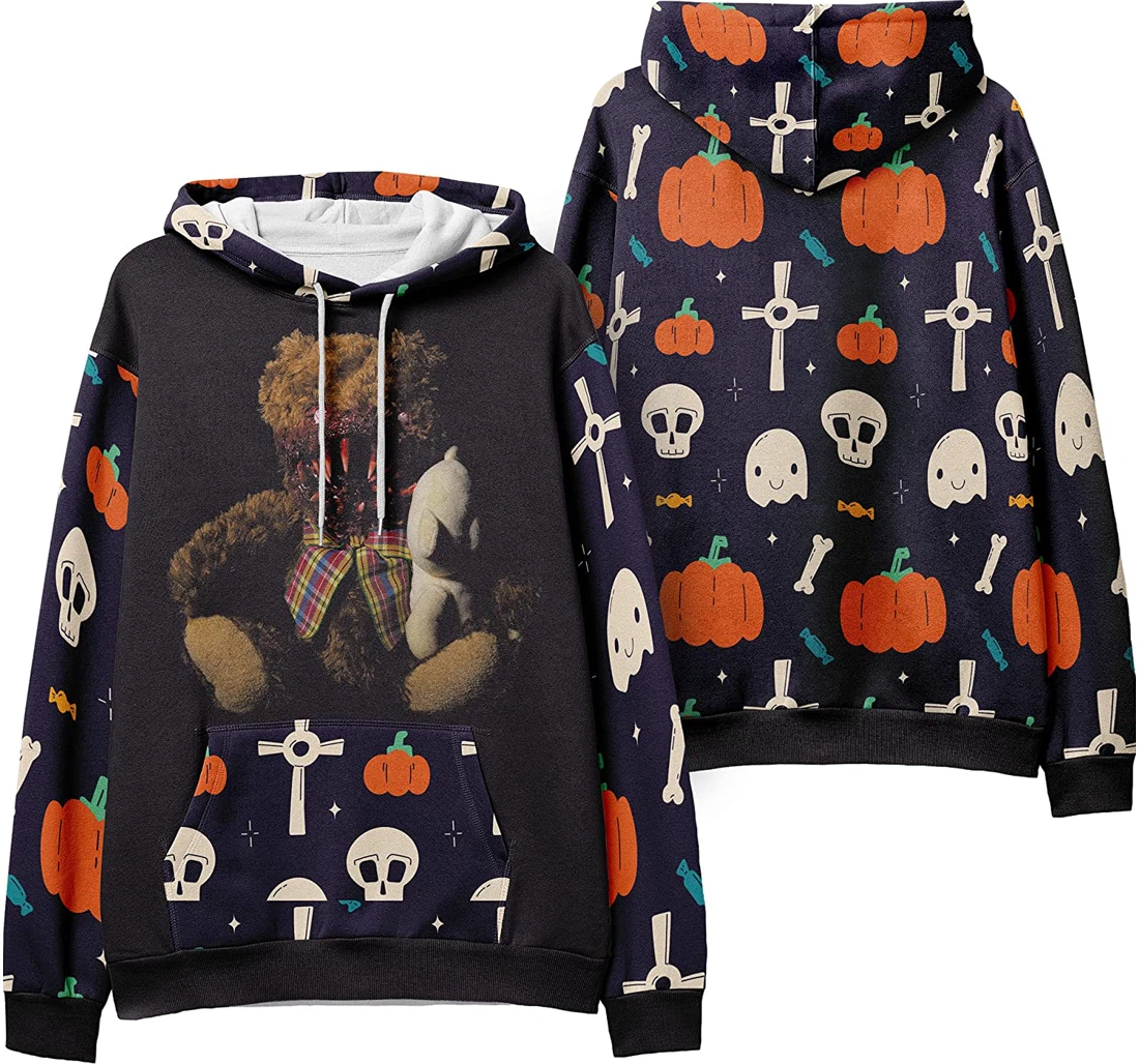 Bear Devil Monster Mask Seamless Pattern Halloween - 3D Printed Pullover Hoodie