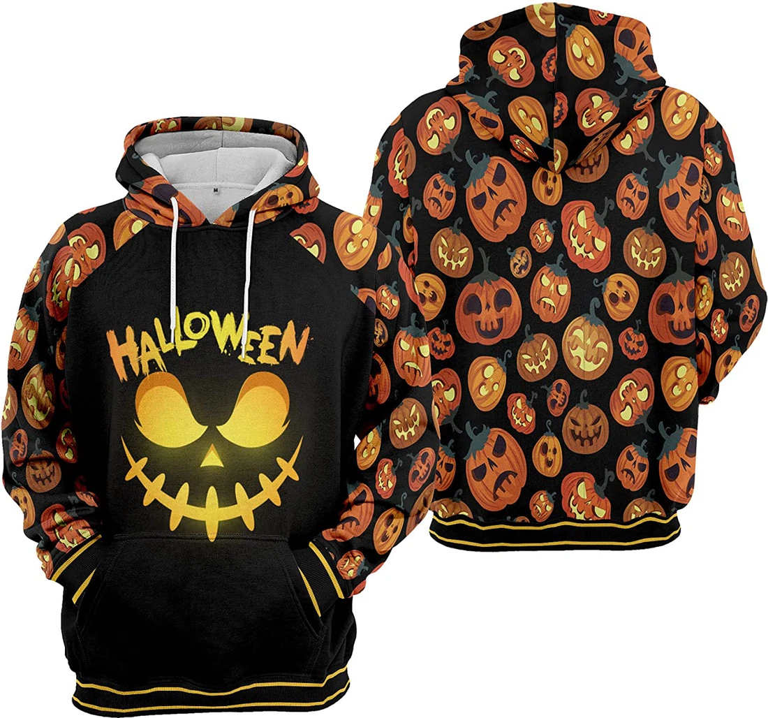 Jack O' Lantern Pumpkin Seamless Pattern Halloween - 3D Printed Pullover Hoodie