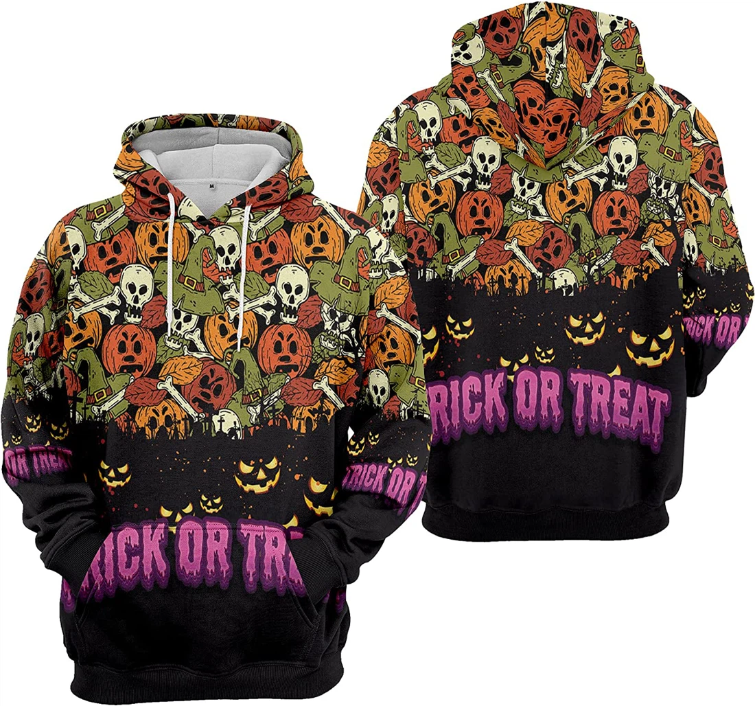 Trick Or Treat Pumpkin Cemetery Ghost Seamless Pattern 3 Halloween - 3D Printed Pullover Hoodie