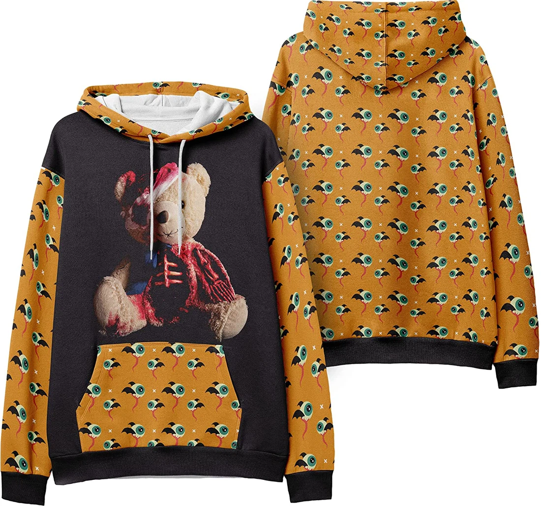 Zombie Bear Monster Mask Seamless Pattern Halloween - 3D Printed Pullover Hoodie