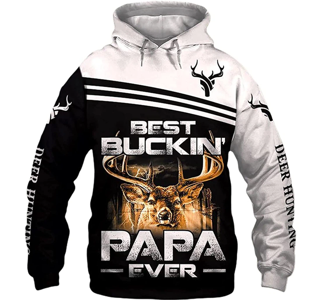 Deer Hunting Best Buckin' Papa Ever - 3D Printed Pullover Hoodie