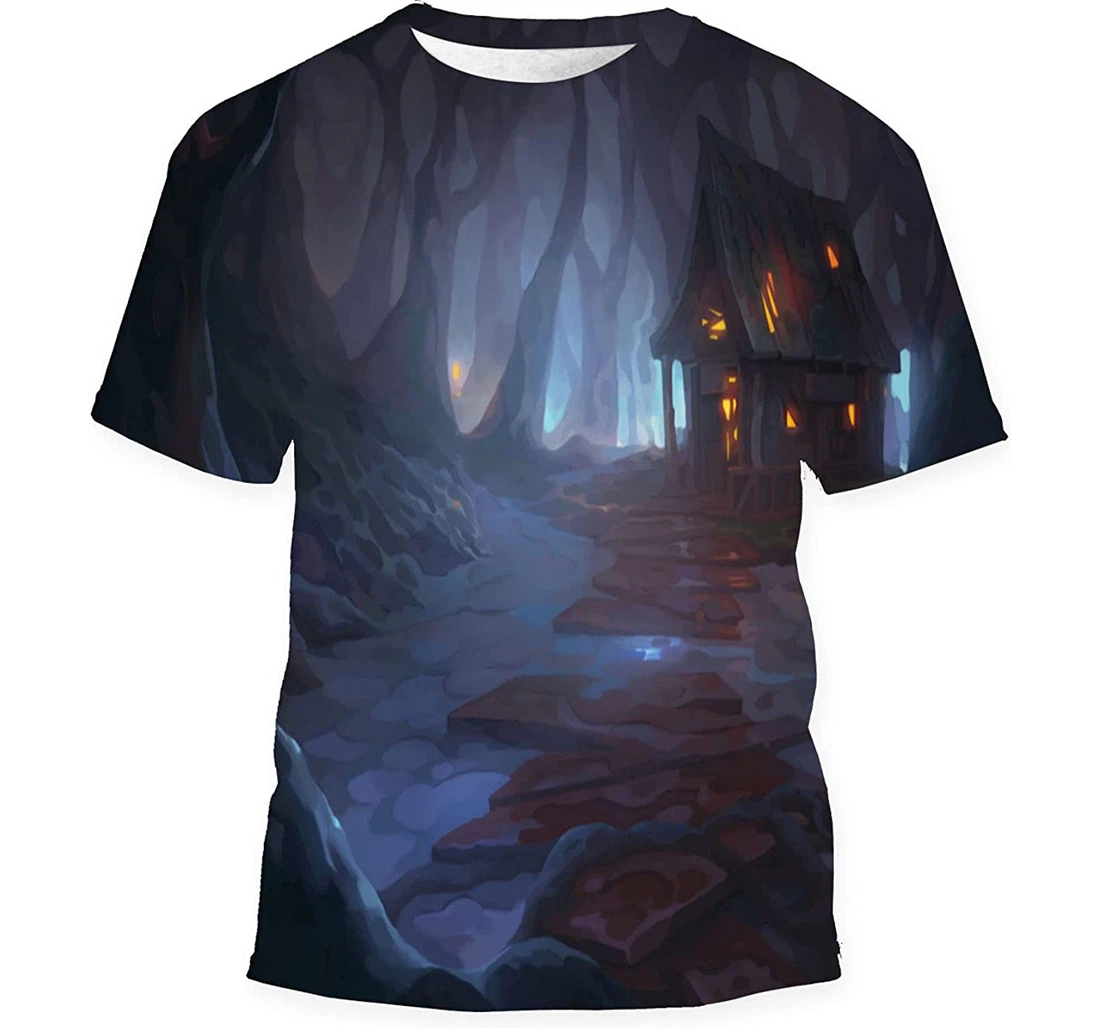 Dark Forest Burning House Background - 3D Printed T-shirt, Long Sleeves Shirt