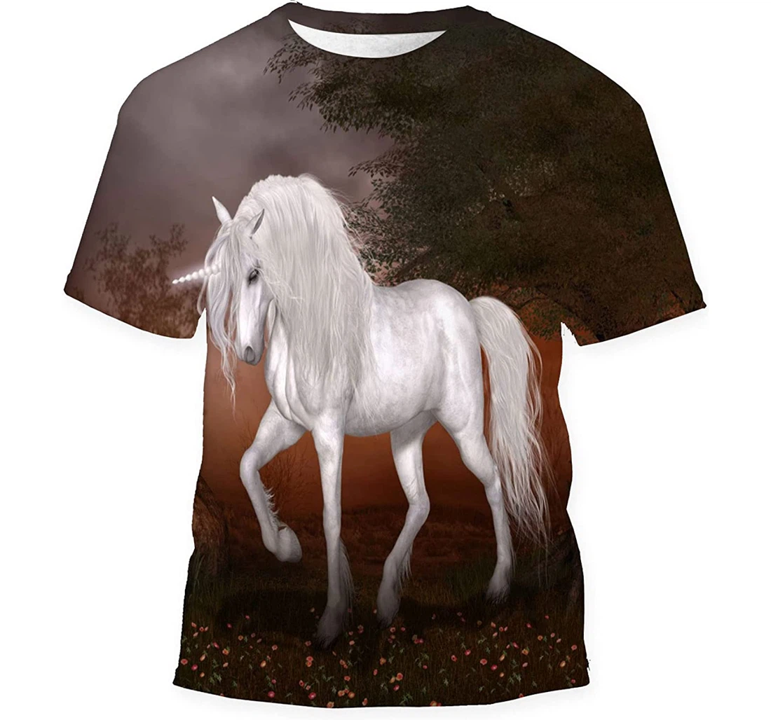 Concept Magical Unicorn Standing Fairytale Landscape - 3D Printed T-shirt, Long Sleeves Shirt