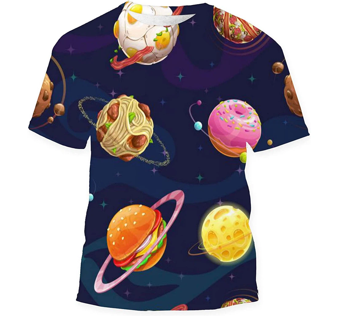 Cartoon Fantasy Food Planets - 3D Printed T-shirt, Long Sleeves Shirt