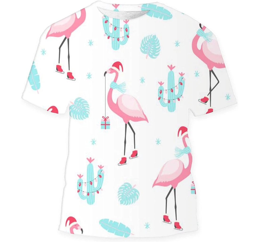 Christmas Cute Flamingo On Skates - 3D Printed T-shirt, Long Sleeves Shirt