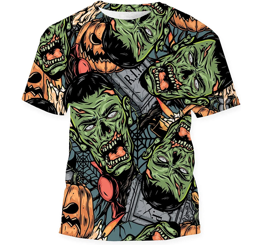 Halloween Colorful Elements Zombie - 3D Printed T-shirt, Long Sleeves Shirt