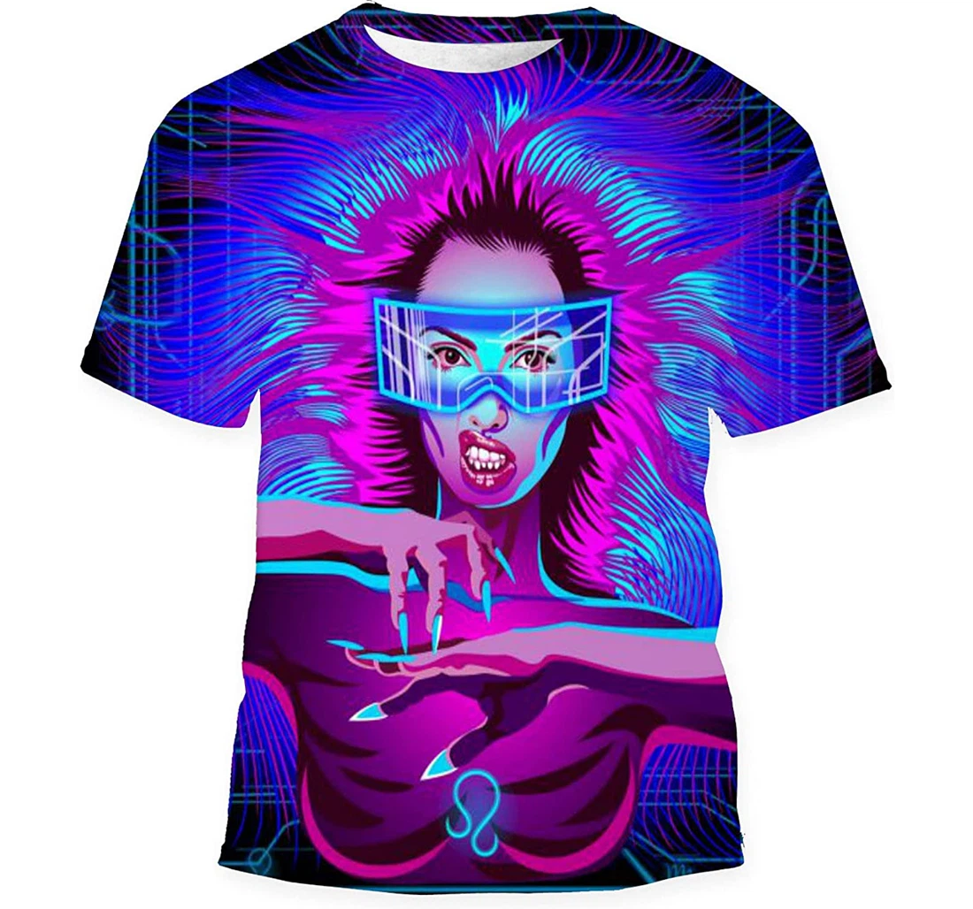 Series Neon Horoscope Signs Style Cyberpunk - 3D Printed T-shirt, Long Sleeves Shirt