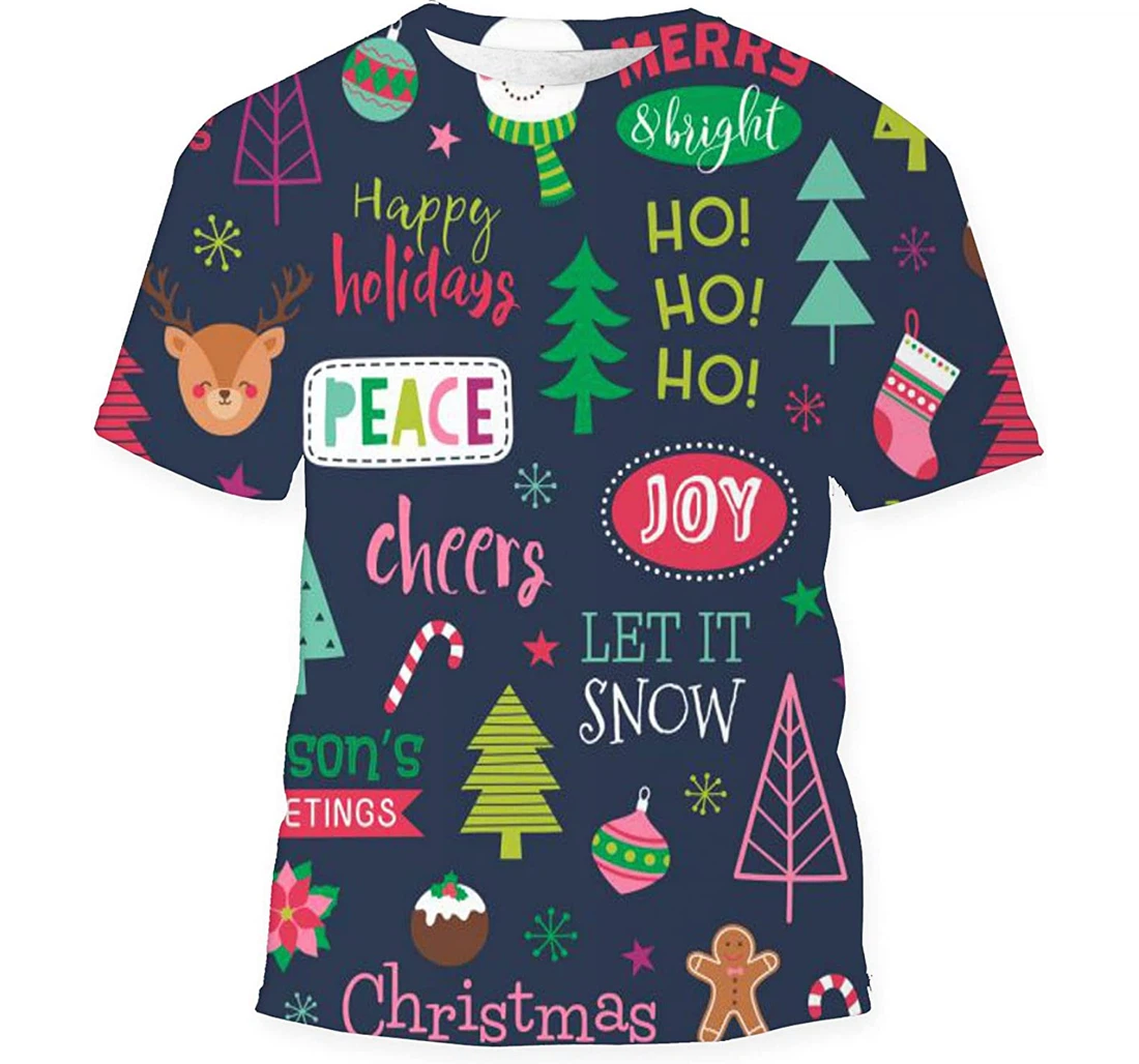 Colorful Cute Christmas Elements - 3D Printed T-shirt, Long Sleeves Shirt