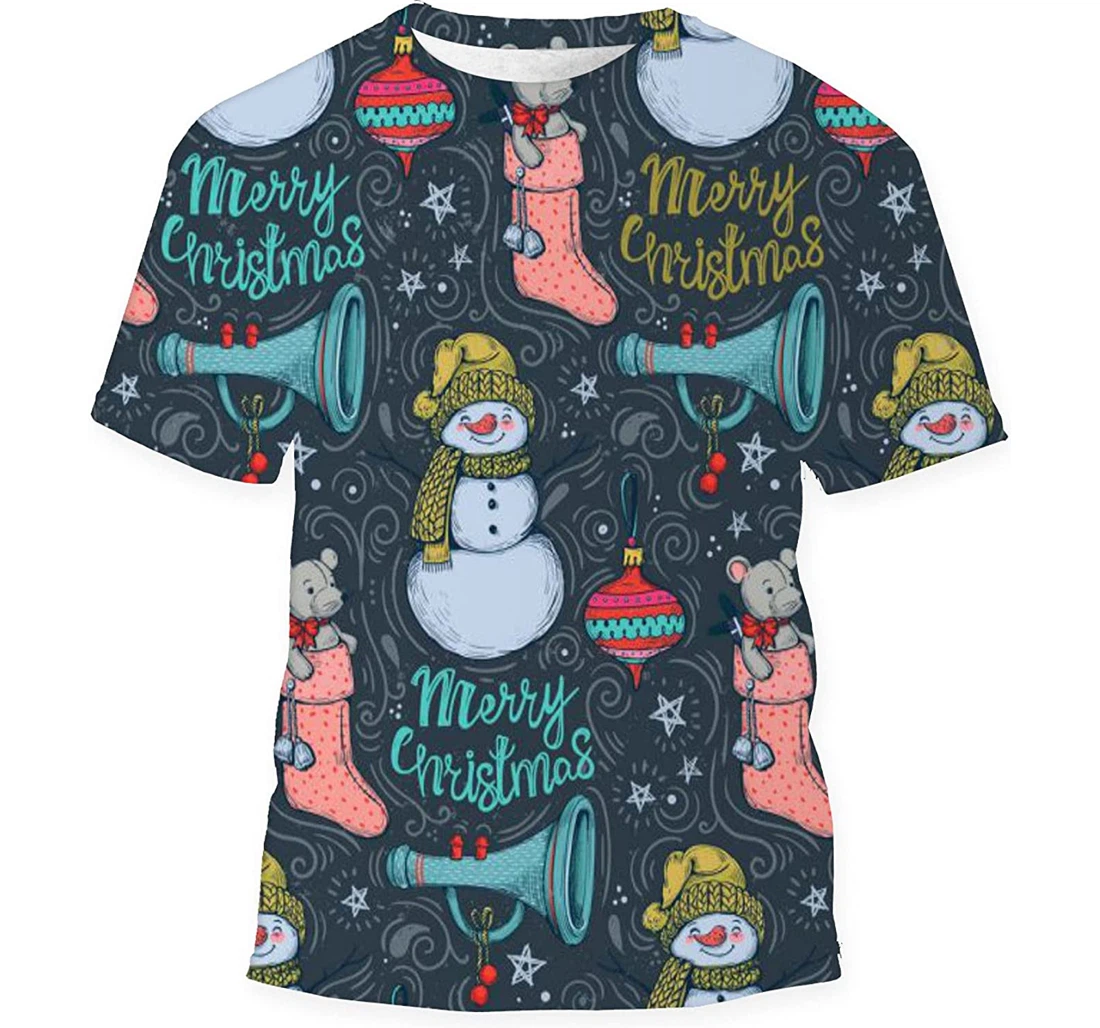 Hand Drawn Christmas Funny - 3D Printed T-shirt, Long Sleeves Shirt